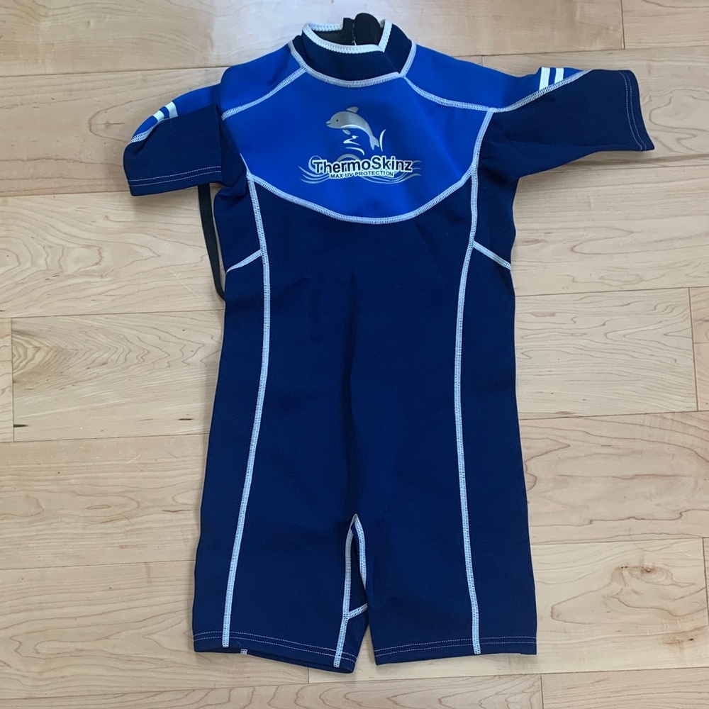 Thermoskinz Kids Shorty Rashguard WetSuit in Navy and Royal Blue sz 8 never worn